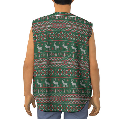 Christmas Holiday Knitted Pattern Print Sleeveless Baseball Jersey