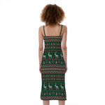 Christmas Holiday Knitted Pattern Print Slim Fit Midi Cami Dress