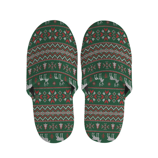 Christmas Holiday Knitted Pattern Print Slippers