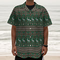 Christmas Holiday Knitted Pattern Print Textured Short Sleeve Shirt