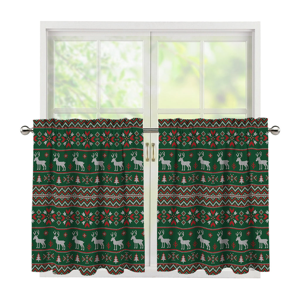 Christmas Holiday Knitted Pattern Print Tier Curtains