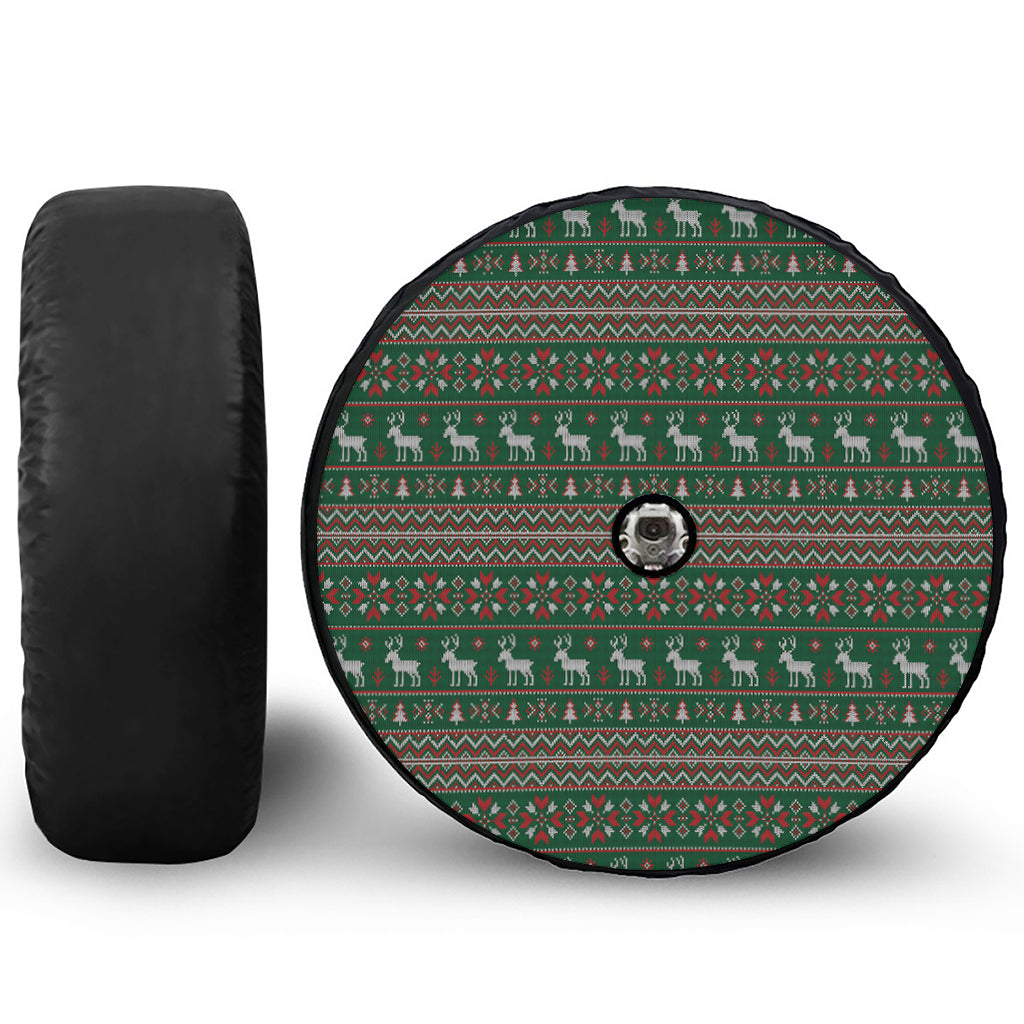 Christmas Holiday Knitted Pattern Print Tire Cover With Camera Hole