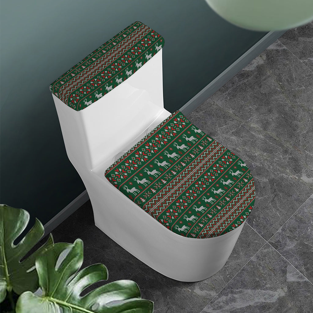 Christmas Holiday Knitted Pattern Print Toilet Lid And Tank Cover Set
