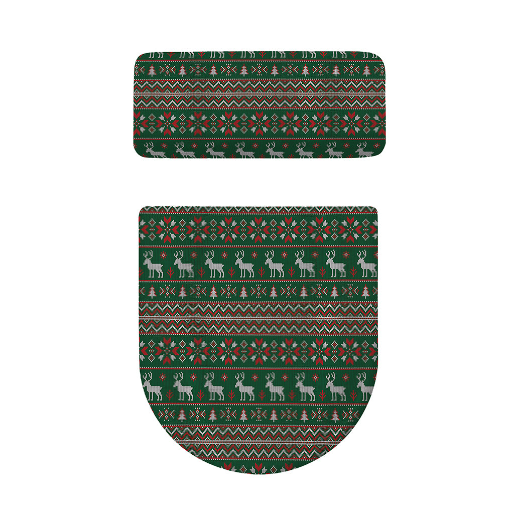 Christmas Holiday Knitted Pattern Print Toilet Lid And Tank Cover Set
