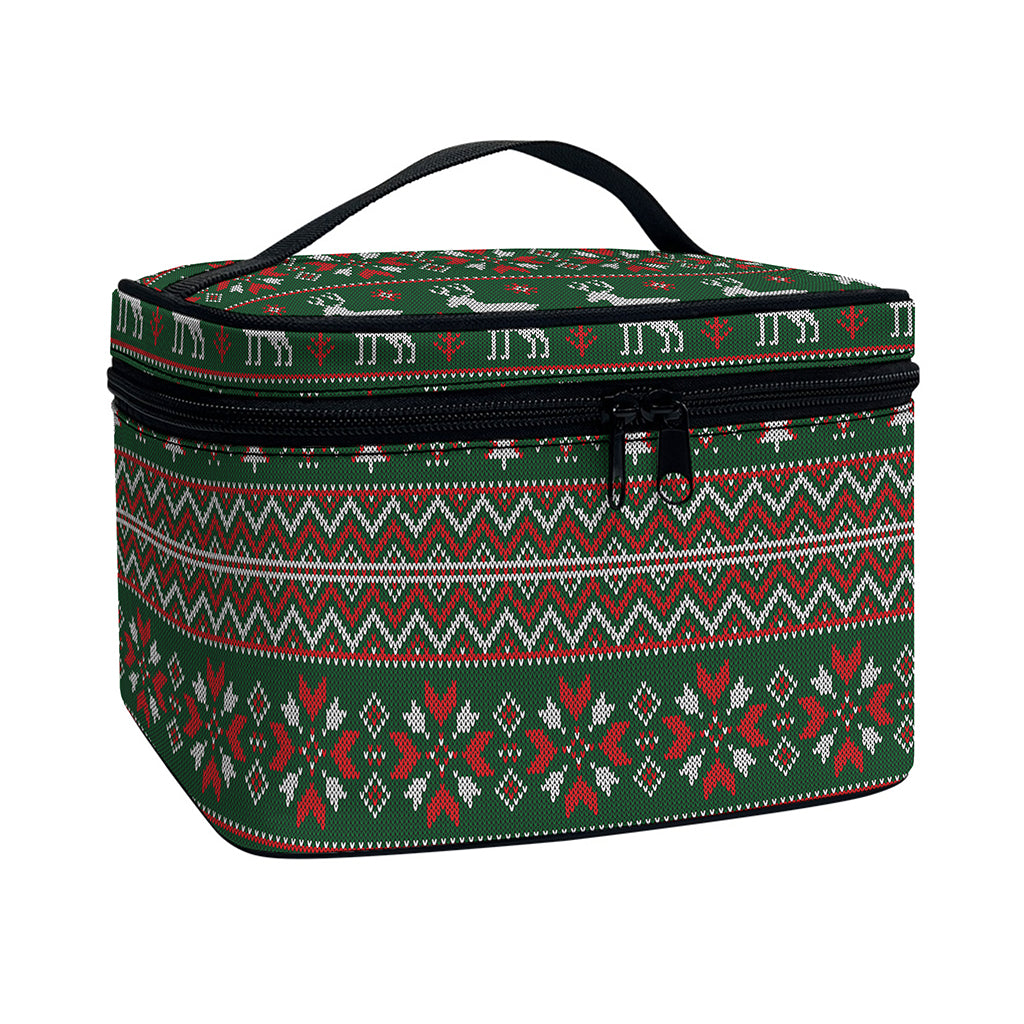 Christmas Holiday Knitted Pattern Print Travel Makeup Bag