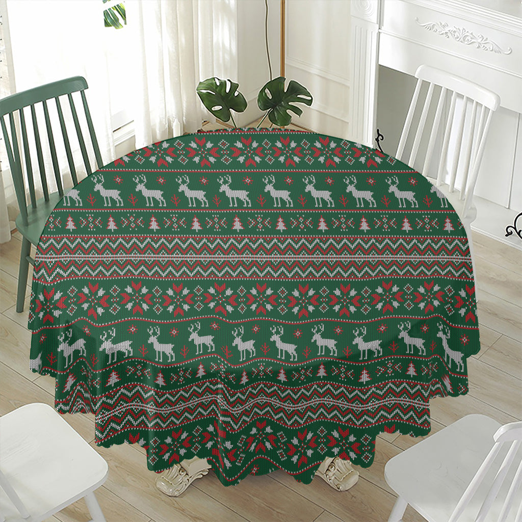 Christmas Holiday Knitted Pattern Print Waterproof Round Tablecloth