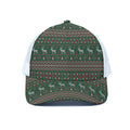 Christmas Holiday Knitted Pattern Print White Mesh Trucker Hat