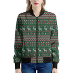 Christmas Holiday Knitted Pattern Print Women's Bomber Jacket