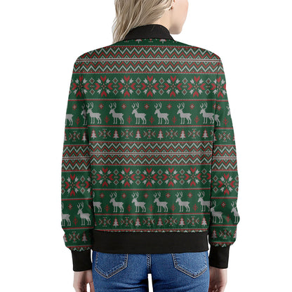 Christmas Holiday Knitted Pattern Print Women's Bomber Jacket