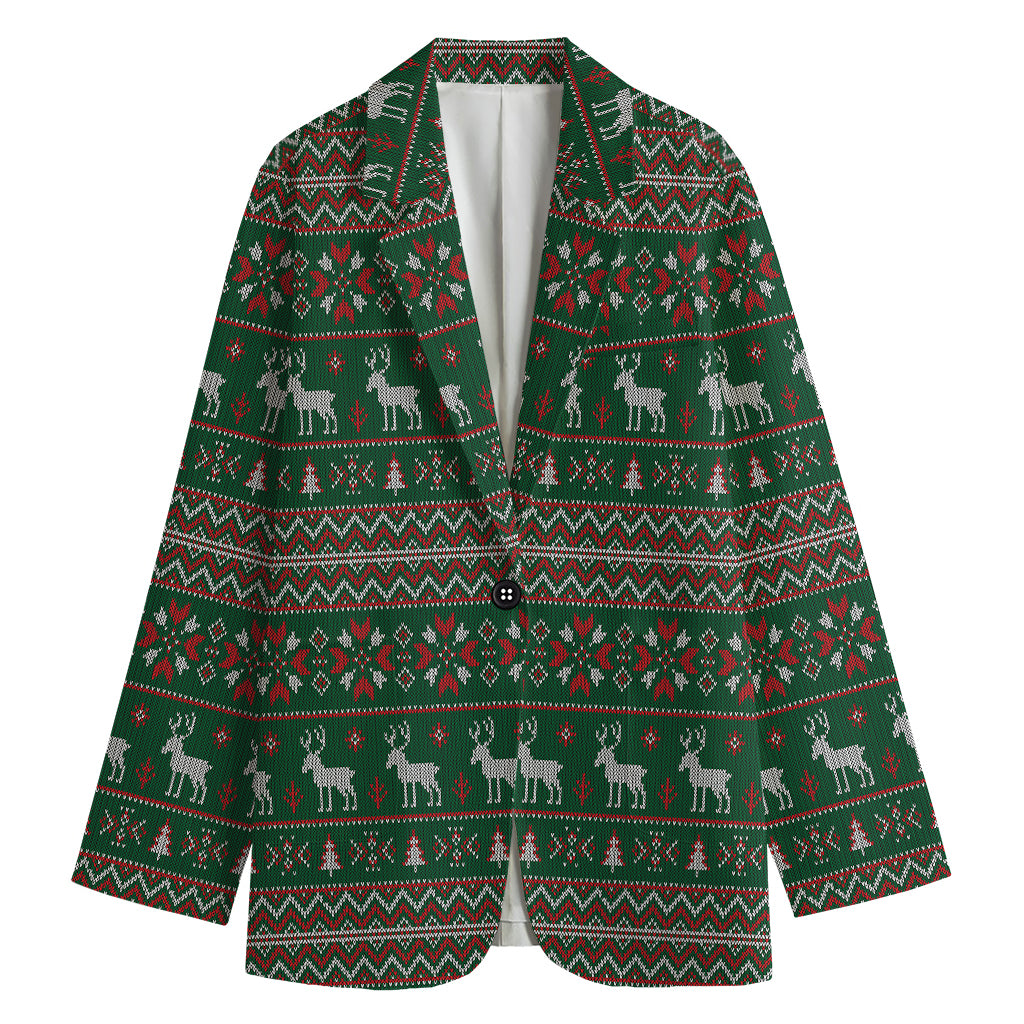 Christmas Holiday Knitted Pattern Print Women's Cotton Blazer