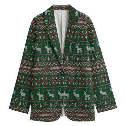 Christmas Holiday Knitted Pattern Print Women's Cotton Blazer