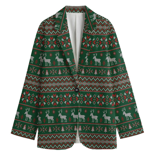 Christmas Holiday Knitted Pattern Print Women's Cotton Blazer