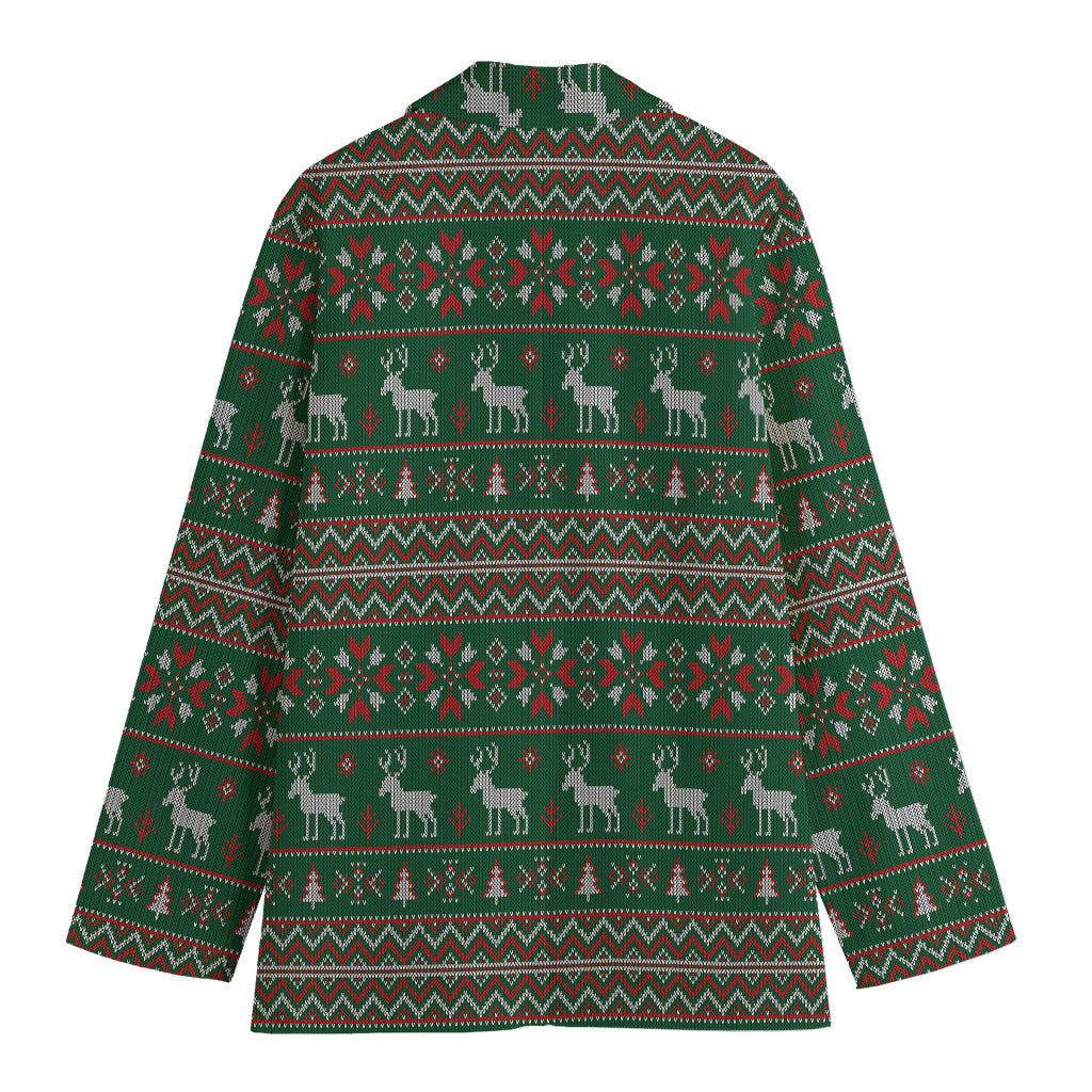 Christmas Holiday Knitted Pattern Print Women's Cotton Blazer