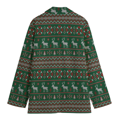 Christmas Holiday Knitted Pattern Print Women's Cotton Blazer