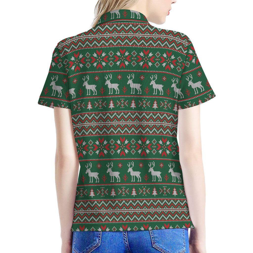 Christmas Holiday Knitted Pattern Print Women's Polo Shirt