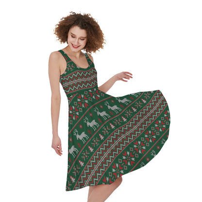 Christmas Holiday Knitted Pattern Print Women's Sleeveless Dress