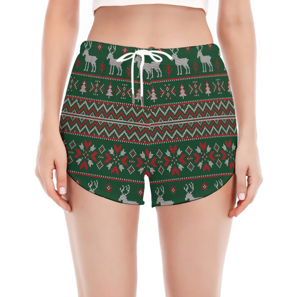 Christmas Holiday Knitted Pattern Print Women's Split Running Shorts