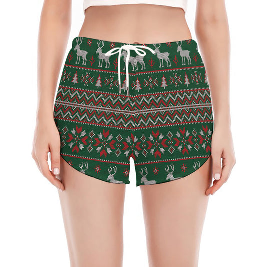 Christmas Holiday Knitted Pattern Print Women's Split Running Shorts