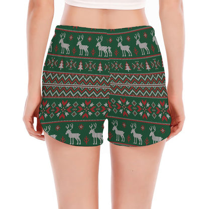 Christmas Holiday Knitted Pattern Print Women's Split Running Shorts
