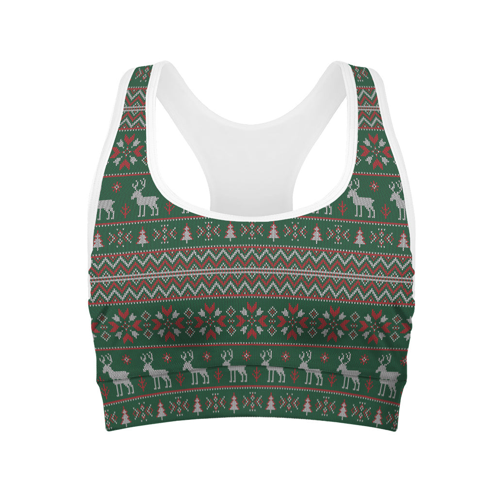 Christmas Holiday Knitted Pattern Print Women's Sports Bra