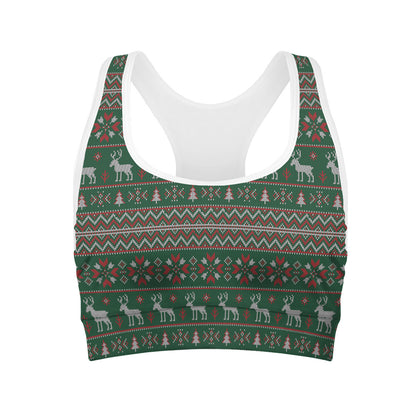 Christmas Holiday Knitted Pattern Print Women's Sports Bra