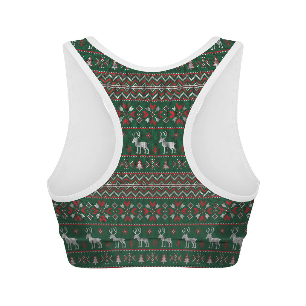 Christmas Holiday Knitted Pattern Print Women's Sports Bra