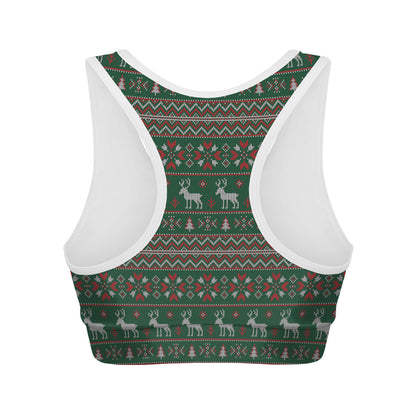 Christmas Holiday Knitted Pattern Print Women's Sports Bra