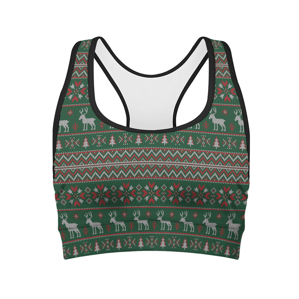 Christmas Holiday Knitted Pattern Print Women's Sports Bra
