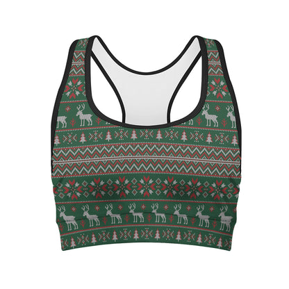 Christmas Holiday Knitted Pattern Print Women's Sports Bra