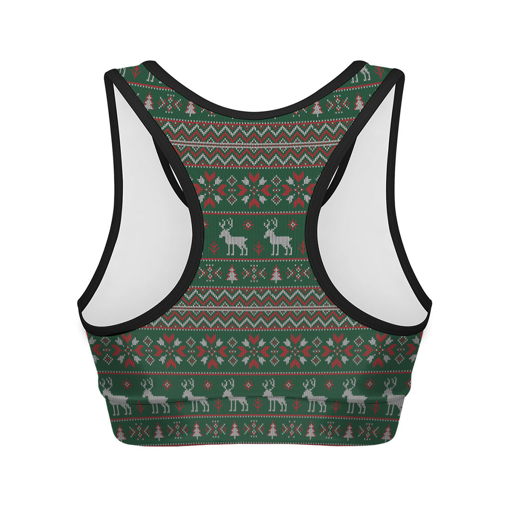 Christmas Holiday Knitted Pattern Print Women's Sports Bra