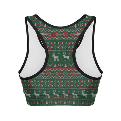 Christmas Holiday Knitted Pattern Print Women's Sports Bra