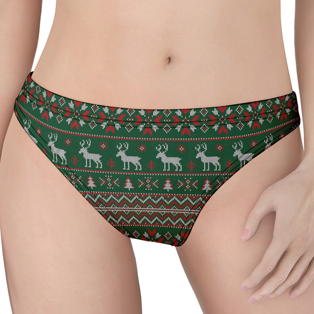 Christmas Holiday Knitted Pattern Print Women's Thong