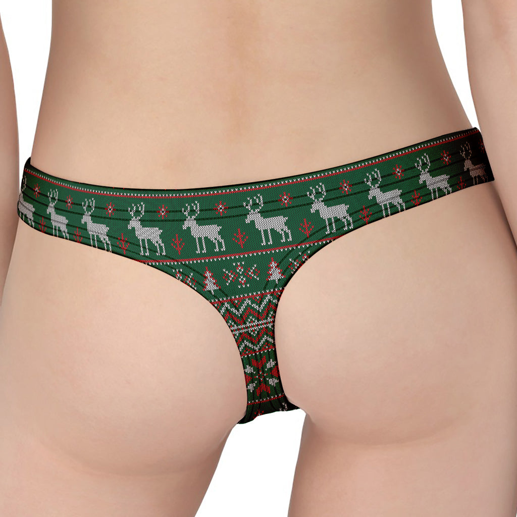 Christmas Holiday Knitted Pattern Print Women's Thong