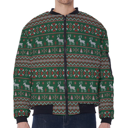 Christmas Holiday Knitted Pattern Print Zip Sleeve Bomber Jacket