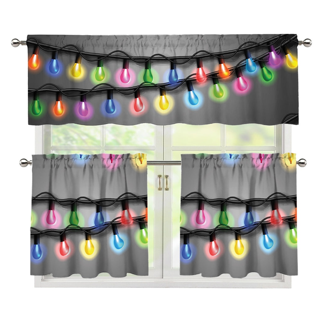 Christmas Holiday Lights Print 3 Piece Kitchen Curtains