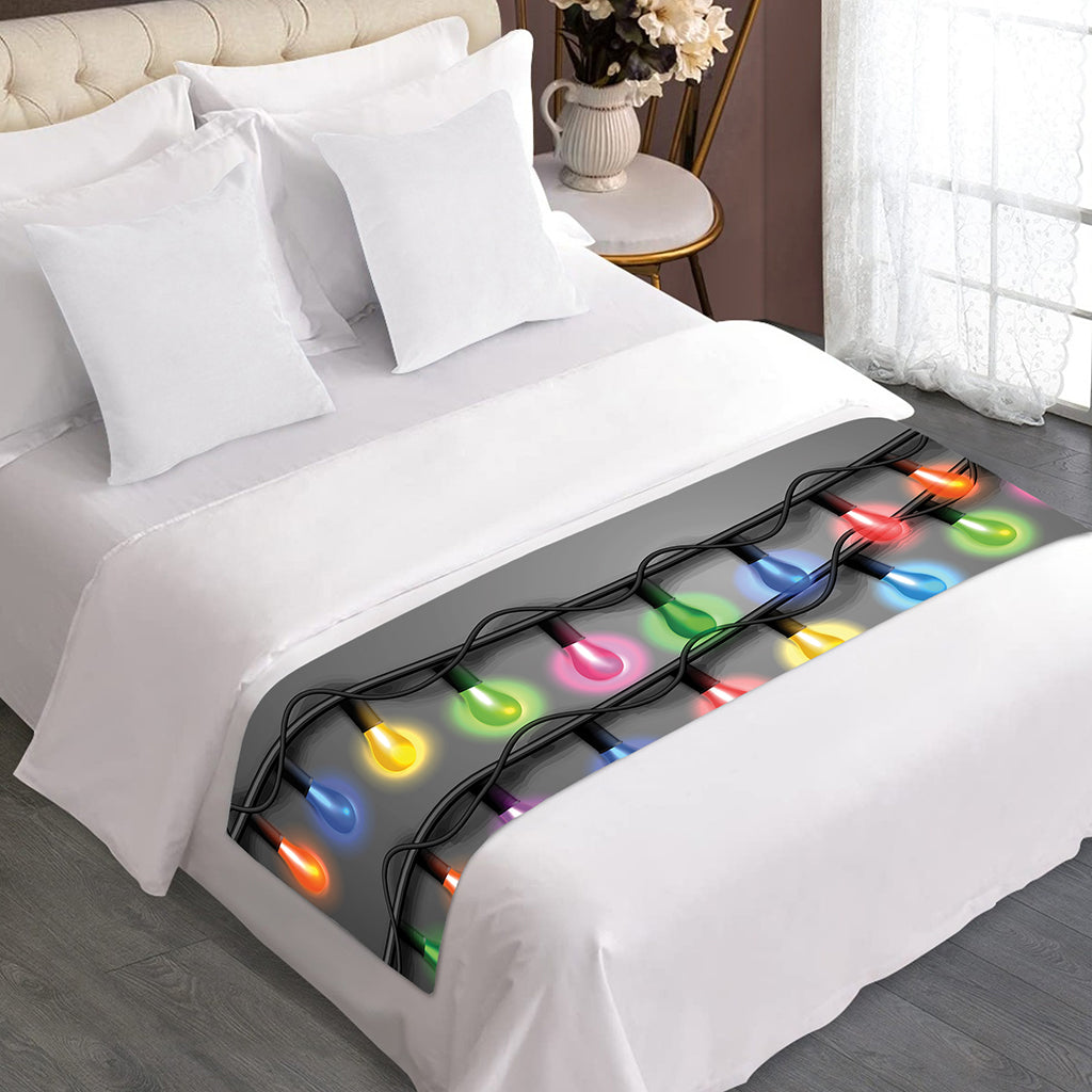 Christmas Holiday Lights Print Bed Runner