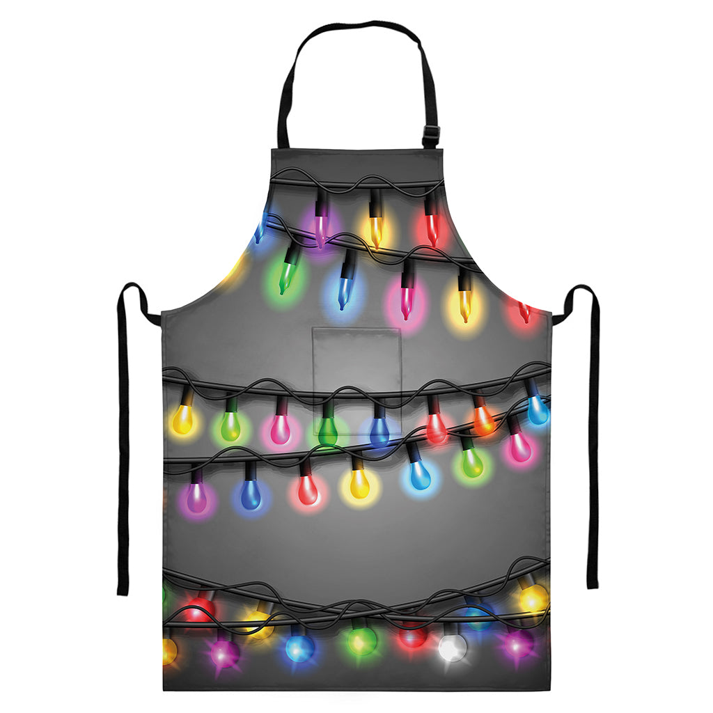 Christmas Holiday Lights Print Bib Apron With Pocket