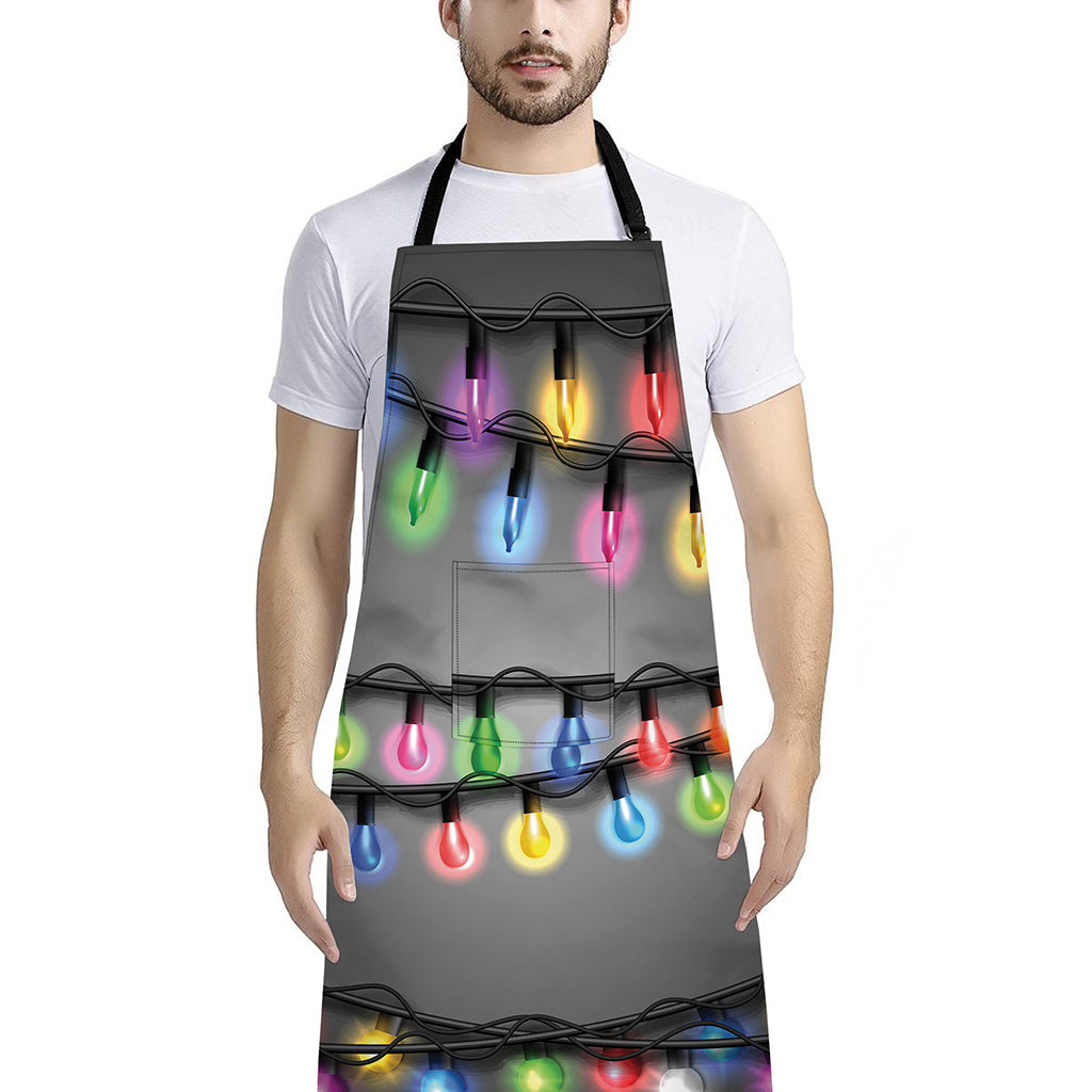Christmas Holiday Lights Print Bib Apron With Pocket