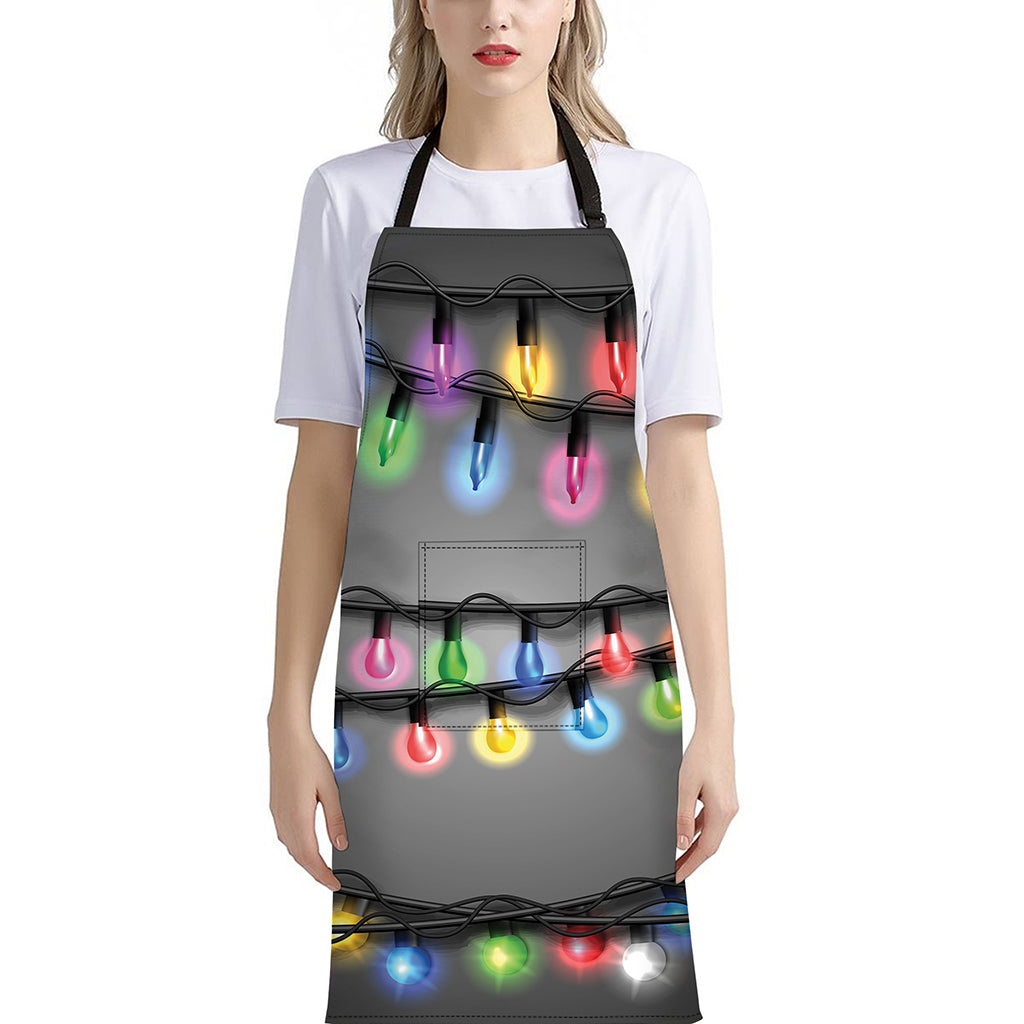 Christmas Holiday Lights Print Bib Apron With Pocket