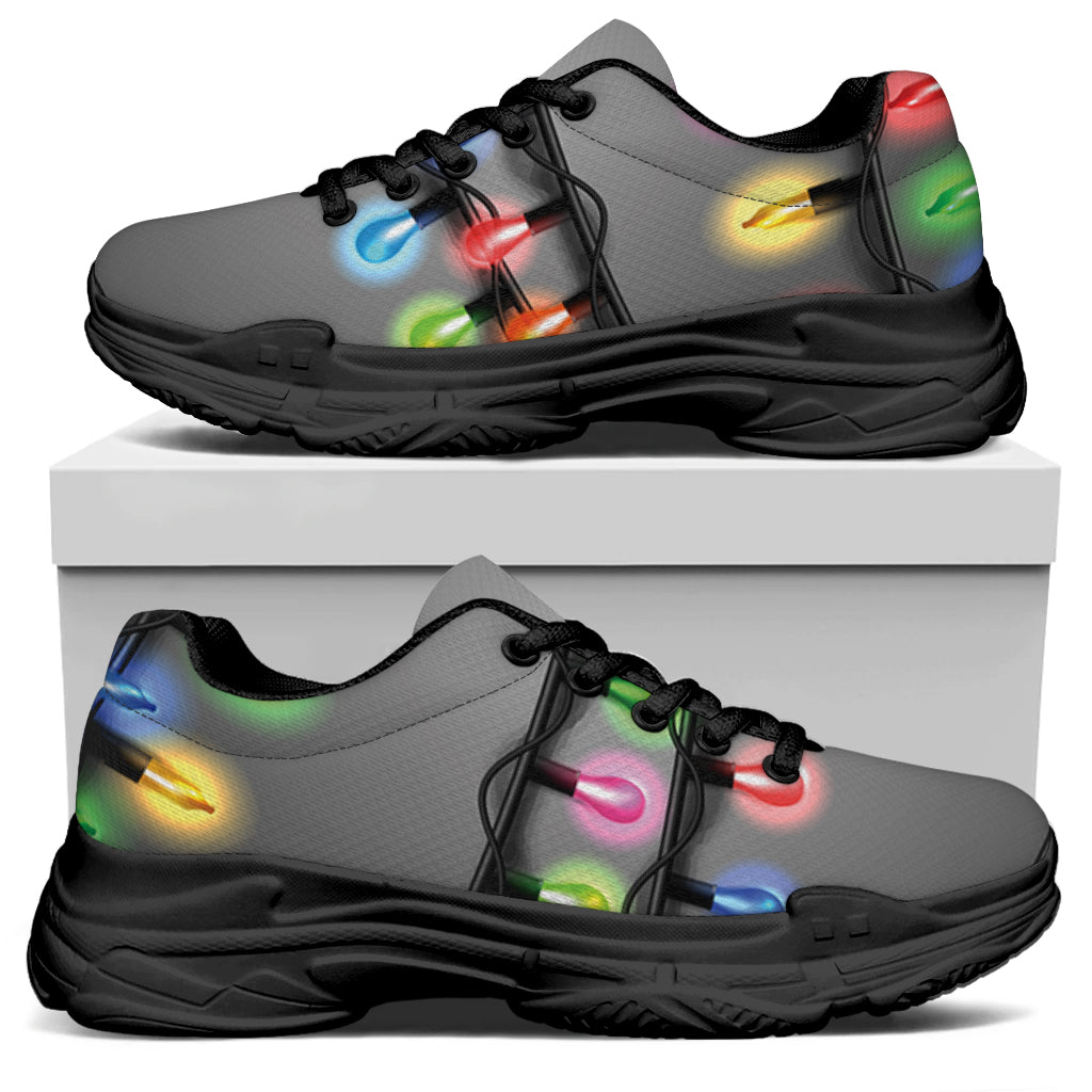 Christmas Holiday Lights Print Black Chunky Shoes