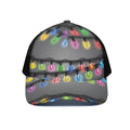 Christmas Holiday Lights Print Black Mesh Trucker Hat