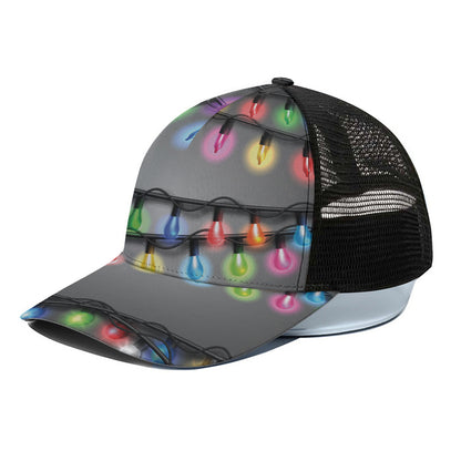 Christmas Holiday Lights Print Black Mesh Trucker Cap