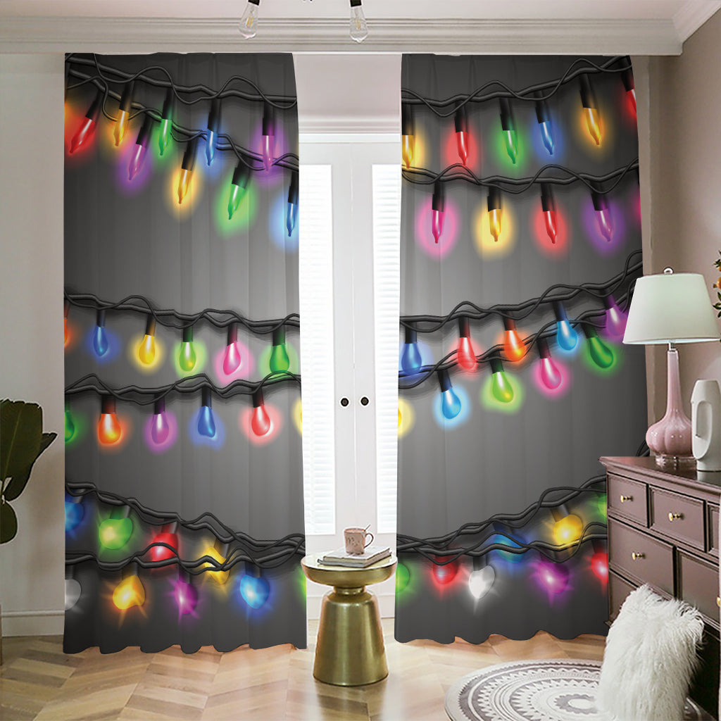 Christmas Holiday Lights Print Blackout Pencil Pleat Curtains