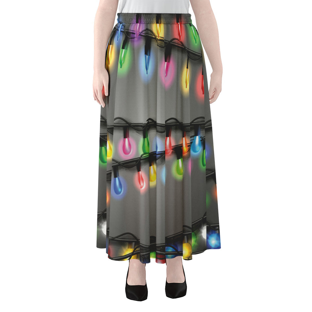 Christmas Holiday Lights Print Chiffon Maxi Skirt