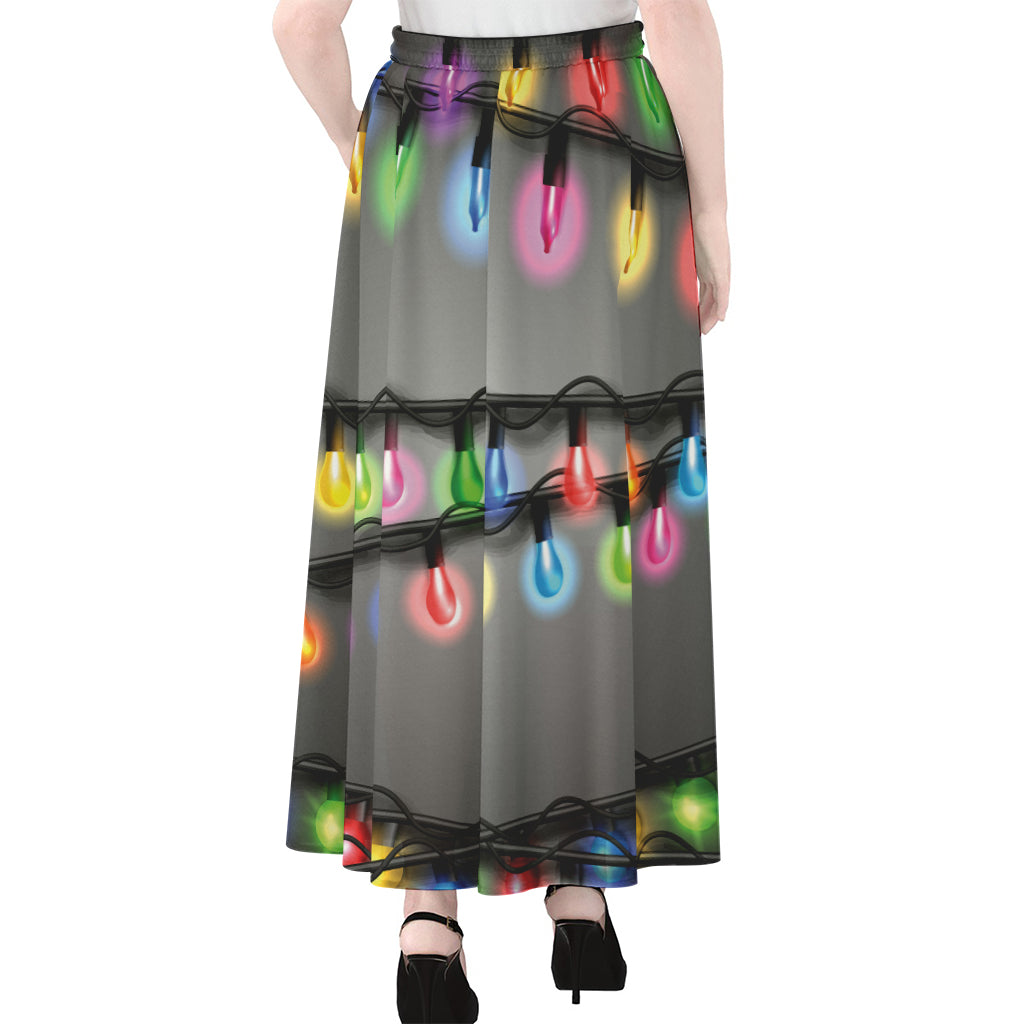 Christmas Holiday Lights Print Chiffon Maxi Skirt