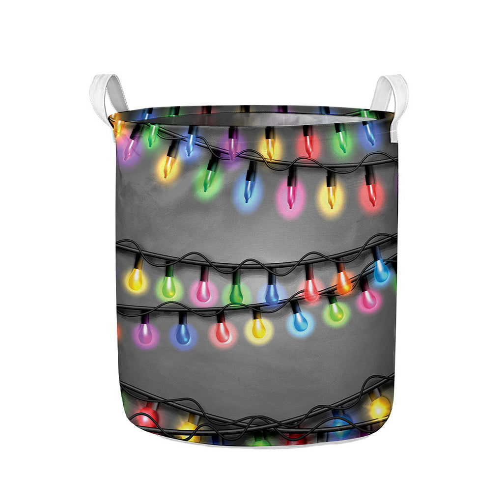 Christmas Holiday Lights Print Collapsible Laundry Basket