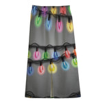 Christmas Holiday Lights Print Cotton Front Slit Maxi Skirt