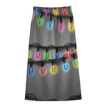 Christmas Holiday Lights Print Cotton Front Slit Maxi Skirt