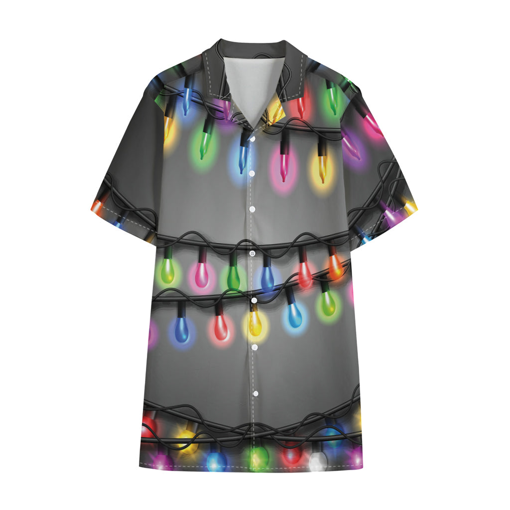 Christmas Holiday Lights Print Cotton Hawaiian Shirt