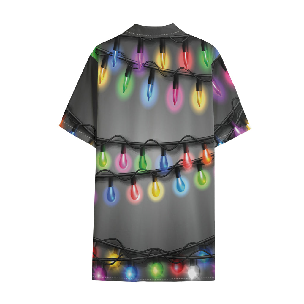Christmas Holiday Lights Print Cotton Hawaiian Shirt